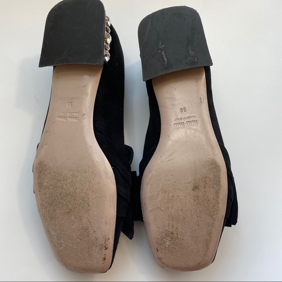 Miu Miu Black Suede Bow Jeweled Donna Loafers 38 - Picture 8 of 12